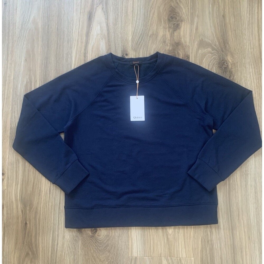 Quince Navy Blue SuperSoft Fleece Crew Women's Size Large NEW
